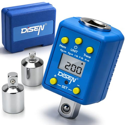 DISEN 1/2" Digital Torque Adapter Set (10-200 N.m / 7.4-147.5 ft-lb), ±2% Accuracy, Mem & Trace Modes, Buzzer & LED Alert,Works with Ratchet & Breaker Bar, for Automotive Motorcycle - style: 1/2" Digital Torque Adapter Set