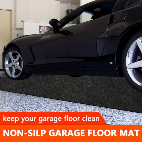 Non-Slip Garage Floor Mat for Under Car, 7'4"x17' Extra Large Absorbent Oil Garage Parking Mat, Waterproof Backing, Reusable, Washable, Protects Floor from Snow, Rain and Mud for Cars - size: 7'4"x17'
