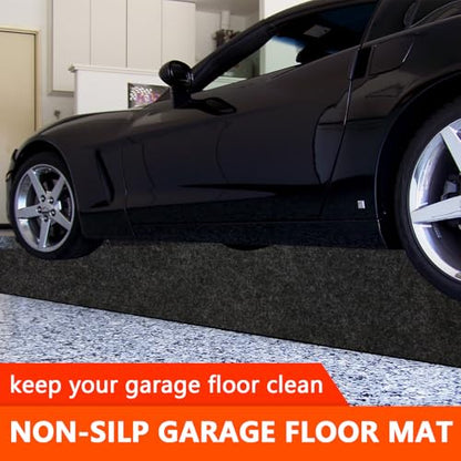 Non-Slip Garage Floor Mat for Under Car, 7'4"x17' Extra Large Absorbent Oil Garage Parking Mat, Waterproof Backing, Reusable, Washable, Protects Floor from Snow, Rain and Mud for Cars - size: 7'4"x17'