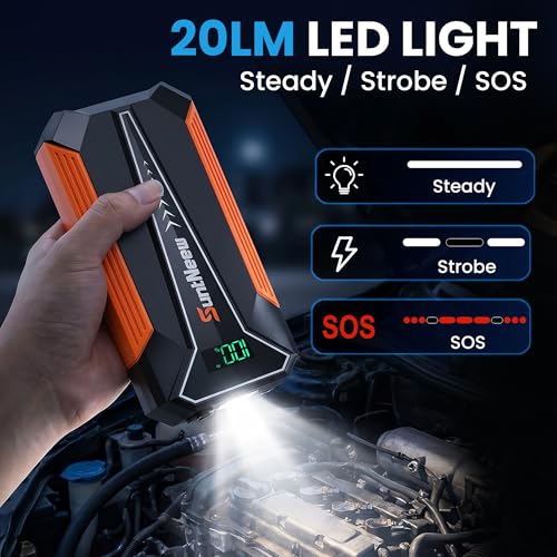 Jump Starter Power Bank 8000mAh (Up to 6.5L Petrol/5.0L Diesel),12V Battery Booster for Cars, Trucks, SUVs & Motorcycles,Compact Design with LED Light & PD 18W USB -Orange