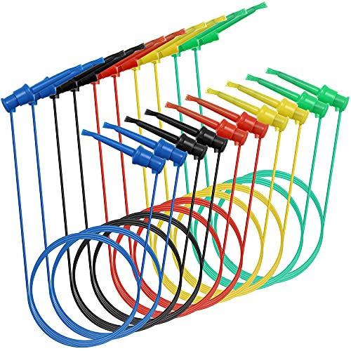 Sumnacon 10 Pcs Multimeter Electrical Test Dual Lead Test Hook Clips - 5 Colors 20 AWG Silicone Flexible Test Cables for Electronic, Component, Testing Connecting