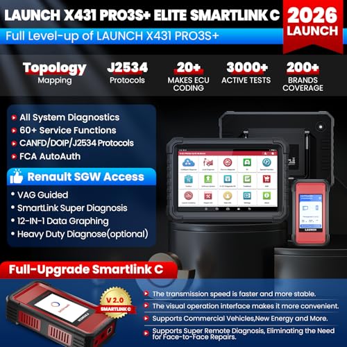 LAUNCH X431 PRO3S+ Elite, 2026 All-in-One Bidirectional Scan Tool with J2534 Protocols, HD Trucks Scanner, Topology Map, 60+Service, ECU Code Full Function Scanner, CANFD/DoIP/D-PDU/FCA, 2 Yrs Update