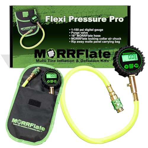 MORRFlate MF Flexi Pressure Pro Digital Tire Pressure Gauge with Purge Valve, 16" Hose, and Rip Away Molle Panel Carrying Bag