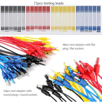 110pcs Automotive Circuit Test Leads Kit Multimeter Test Leads Kit Relay Tester Electric Tester Diagnostic Tool Automotive Back Probe Kit Wire Meter Leads with Alligator Clips and Black Carrying Case