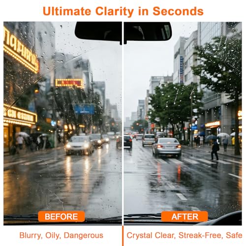 Car Glass Oil Film Cleaning Brush Kit, Windshield Cleaner Tool with Cleaning Emulsion for Auto Windshield Window Mirror, Improve Glass Clarity for Daily Driving