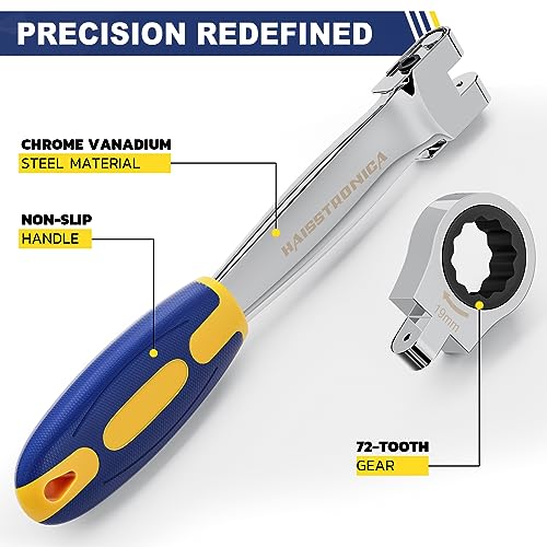 haisstronica 12 in 1 Interchangeable Heads Ratcheting Combination Wrench Set, 8-19mm Metric Flex Head Ratchet Wrench Tool for Auto, Tools for Men Gifts - size: Metric-12 in 1
