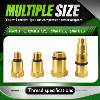 4PCS Compression Tester Automotive Adapter,Thickened O-Ring Airtight Seal Cylinder Compression Tester Adapter,Anti-Rust Spark Plug Testers Adaper for Gas Engine,Motorcycle