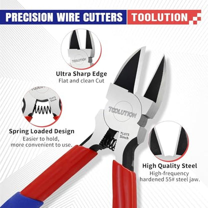2-Piece Electrician's Pliers Set Professional Wire Stripping Tool | 7" Wire Stripper & 5" Flush Cutter Spring-Loaded Design & Non-Slip Grip for Electrical Work, DIY, Crafting - color: Wire Cutter+wire Stripper