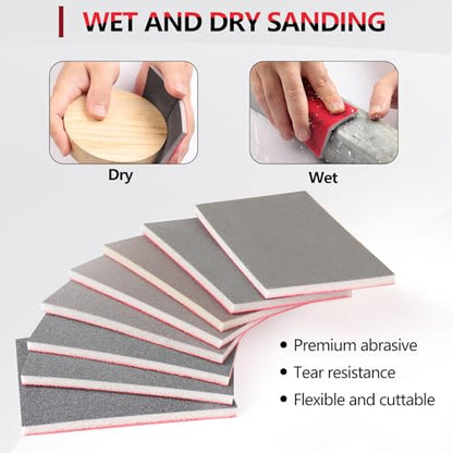 32 PCS 320 Grit Sanding Sponge, Soft and Flexible Sandpaper Block | 3 x 4 Inch, Hook and Loop, Wet and Dry Use, Washable and Reusable, Tear-Resistant Polishing Pads for Metal Auto Paint Wood - style: 32Pcs 320Grit