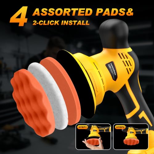 Cordless Car Buffer Polisher kit, 9 Speed Orbital Polisher, 6 Inch Compatible with DEWALT 20V Battery(No Battery),1800-7200RPM, for Car Boat Waxing/Scratch