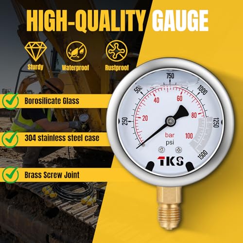 Hydraulic Pressure Test Kit,5 Gauges 12 Test Couplings.14 Tee Connectors.5 Test Hoses,Hydraulic Pressure Gauge Tester Set with Sturdy Carrying Case for Excavator Construction Machinery