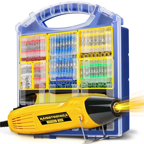 haisstronica Solder Seal Wire Connectors Set with Heat Gun,Waterproof Electrical Connectors Moving Storage Boxes Heat Gun for Automotive, Marine, Wiring Repair (450PCS) - size: 450PCS