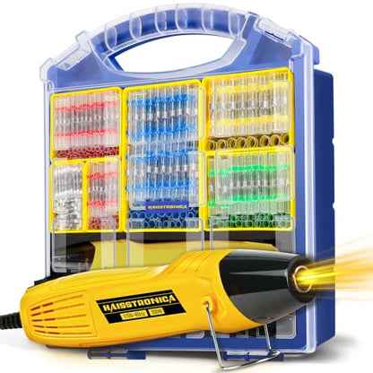haisstronica Solder Seal Wire Connectors Set with Heat Gun,Waterproof Electrical Connectors Moving Storage Boxes Heat Gun for Automotive, Marine, Wiring Repair (450PCS) - size: 450PCS