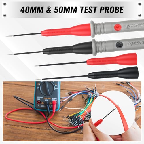 SWANLAKE 11-Piece Multimeter Test Leads Set, CAT III 1000V 20A Multimeter Probes with Alligator Clips, Needle Probe, Banana Plug to Hook Clip, Soft PVC Volt Meter Lead - color: 11PCS Red&Black