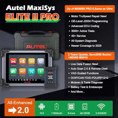 Autel MaxiSys Elite II Pro 2026 Diagnostic Scanner, J2534 ECU Programming Tool (As Ultra/MS908S PRO II), CAN FD & DoIP, Bidirectional Control, 150+ Car Brands, 40+ Services, 2-Year Free Updates