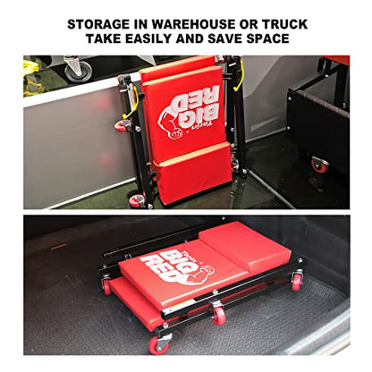 BIG RED 2-Piece Rolling Garage/Shop Creeper: 36" Padded Mechanic Cart with Headrest and 6 Casters, Red - style: Rolling Creeper