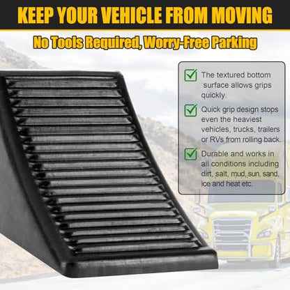 4 Pack Heavy Duty Wheel Chocks, Solid Rubber RV Wheel Chock for Trailers, Black Tire Chocks for Cars, Truck,Travel Trailers, Camper and ATV, 6.5" x 3.6" x 3.7" - color: 4 Pack-Black