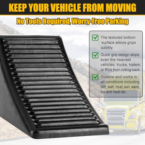 2 Pack Heavy Duty Wheel Chocks, Solid Rubber RV Wheel Chock for Trailers, Black Tire Chocks for Cars, Truck,Travel Trailers, Camper and ATV, 6.5" x 3.6" x 3.7" - color: 2 Pack