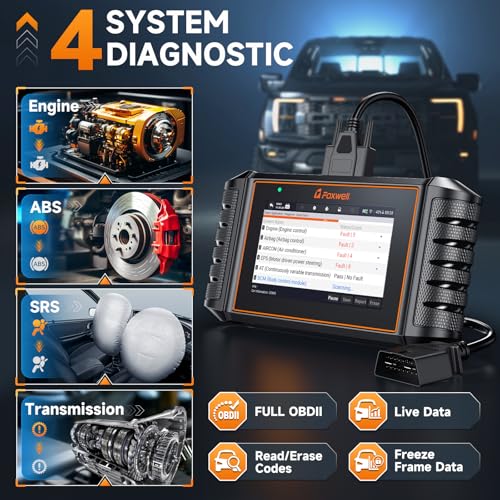 FOXWELL NT716 Code Reader, 4-System Diagnostic Scanner for Home Mechanics | ABS SRS Transmission Engine, 9 Reset, Active Test, ABS Bleeding, AutoVIN, Live Data, Lifetime Free Updates, Orange