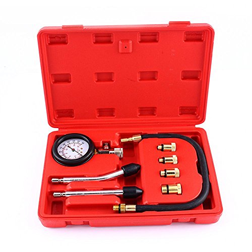 Engine Pressure Tester, Automotive Petrol Engine Compression Tester Test Gauge Kit Professional Pressure Gauges Car Motorcycle Garage Tools, with Carrying Case