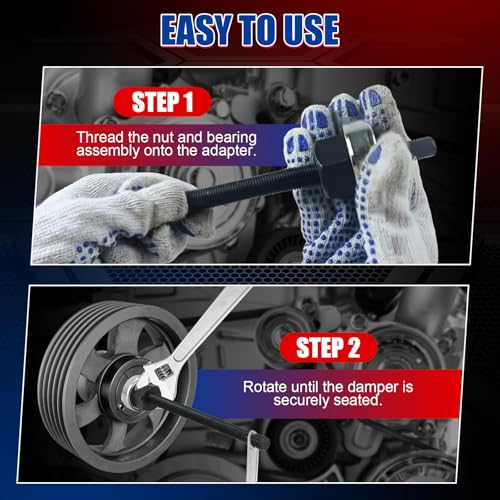 NYXOVA 5PCS Harmonic Balancer Installer Set, Long Reach Crank Pulley, Underdrive Pulley Damper Installation Tool Kit with 4 Adapters & Nut Bearing, Compatible with Ford GM Dodge V8/V6 Engines