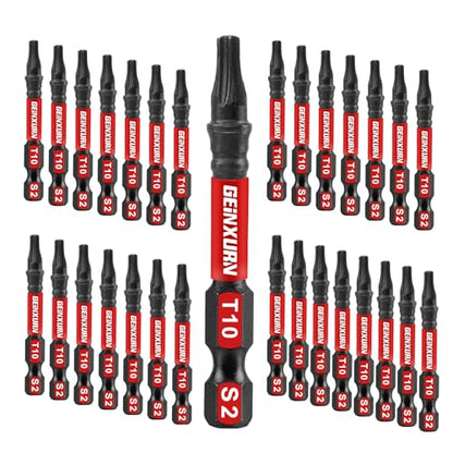 Geinxurn 30 Pieces T10 Impact Tough Magnetic Screwdriver Bit Set, 2 In. #10 Torx Head Power Bit Set, S2 Alloy Steel T10 Star Bit Set - size: 2"-30PCS, style: T10