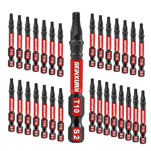 Geinxurn 30 Pieces T10 Impact Tough Magnetic Screwdriver Bit Set, 2 In. #10 Torx Head Power Bit Set, S2 Alloy Steel T10 Star Bit Set - size: 2"-30PCS, style: T10
