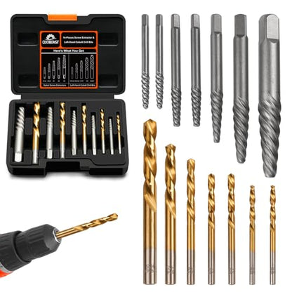 Damaged Screw Extractor Set 14 Pcs,Left Handed Drill Bit Screw Extractor | High-Hardness,Wear Resistance,Easy Out Screw, Stocking Stuffers for Men,with Portable Case,Gifts for Adults Him,Home DIY - size: 14 PCS