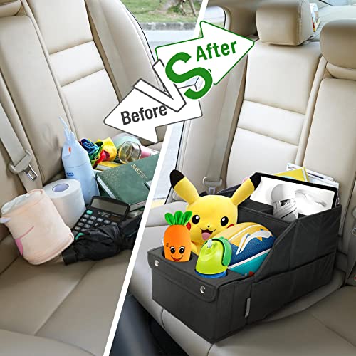 MULISOFT Car Seat Organizer- Backseat Car Organizer with 11 Storages Compartments and 2 Cup Holders, Organizers and Storage, Front Seat for Travel Kids,Black | Made from durable Oxford fabric with a waterproof surface, anti-slip buckles, and a foldable de