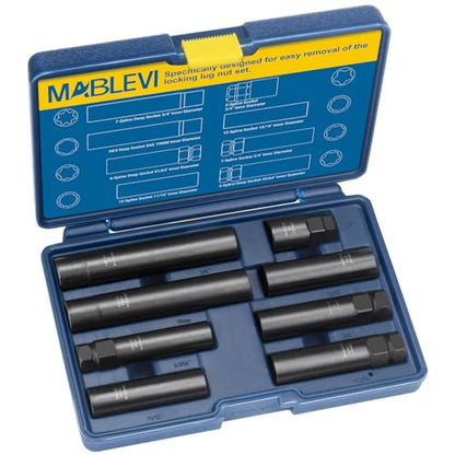 MABLEVI 8PCS Wheel Lock Removal Kit, SAE Metric Lug Nut Key Set for Easy Removal of Locking Lug Nuts on Aftermarket 5, 6, 7, 12 Spline and Hex Style - size: Upgrade 8pcs