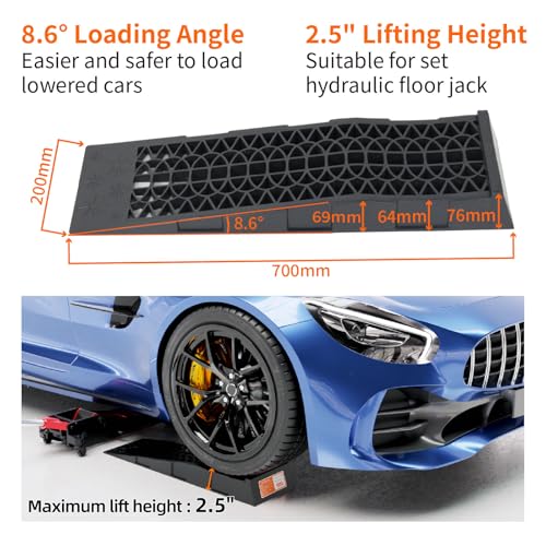OULEME Low Profile Car Service Ramp with Anti-Slip Blocks, Oil Changes& Maintenance, 2-1/2" Lifting Height, 3 Ton Truck Vehicle 2 Pack - size: L27.5" (2 PACK)