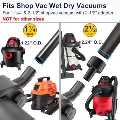 Portek Air-Driven Turbo Brush Attachment for Shop Vac Wet Dry Vacuum Cleaners, 1-1/4 and 2-1/2 Inch, Non-Electric Floor Head for Pet Hair and Debris Removal from Carpets Area Rugs Hard Floors