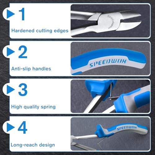 SPEEDWOX Long Reach Diagonal Pliers 6 Inches Wire Cutting Pliers | High Leverage Reduce Efforts, Slim Plastic Nippers, Precision Side Cutting Micro Wire Cutters, Hard to Reach Narrow Spaces - style: Diagonal Pliers