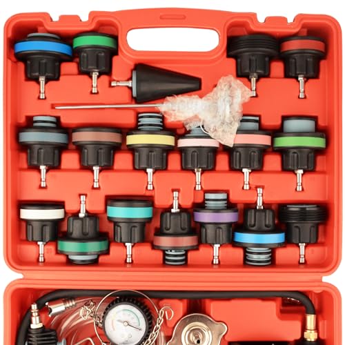 DAYUAN 28Pcs Universal Radiator Pressure Tester Kit, Coolant Vacuum Refill | Coolant Pressure Tester Set, for Cooling System, 0-35 PSI Pressure Testing，Vacuum Purge & Refill, Fits Most Vehicles，Red Case - color: Red