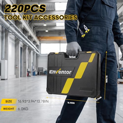 Enventor Home Tool Kit, 220 Piece Hand Tool Kit with Toolbox Storage Case, Basic Household Auto Repair Tool Set for Home Repairs Men Women DIY, Auto Maintenance, General Use, Household Repair Tools - size: Large tool set-220PCS