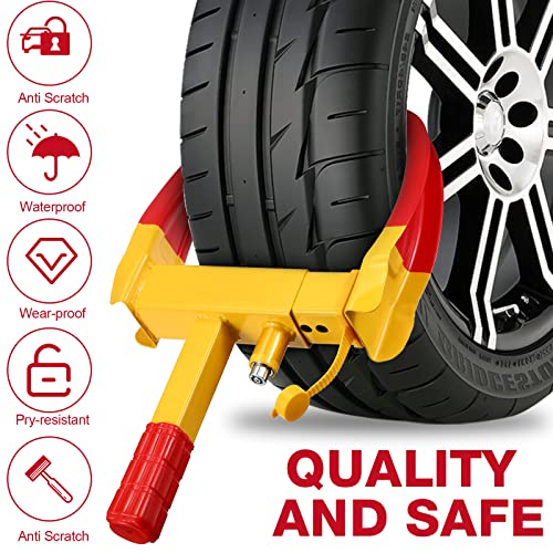 2 Pcs Wheel Lock for Cars, Heavy Duty Trailer Wheel Lock Universal Security Anti Theft Tire Clamp for Vehicles Boot Camper SUV ATV Boat Motorcycle Deterrent(Red and Black) - color: Red and Black