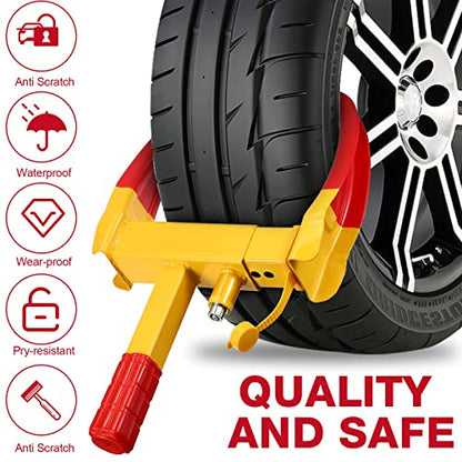 2 Pcs Wheel Lock for Cars, Heavy Duty Trailer Wheel Lock Universal Security Anti Theft Tire Clamp for Vehicles Boot Camper SUV ATV Boat Motorcycle Deterrent(Red) - color: Red