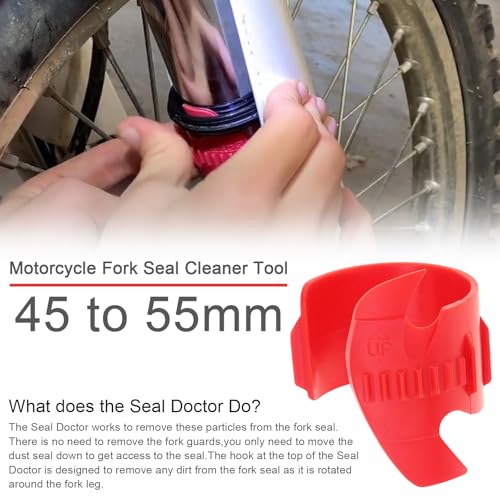 Windance Motorcycle Front Fork Repairing Tool Kit,Fork Seal Saver Cleaner Shock Repairing Absorber Tool 45mm-55mm + Fork Suspension Oil Level Measurement Gauge Oil Syringe Tool (Red)