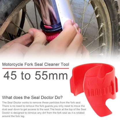 Windance Motorcycle Front Fork Repairing Tool Kit,Fork Seal Saver Cleaner Shock Repairing Absorber Tool 45mm-55mm + Fork Suspension Oil Level Measurement Gauge Oil Syringe Tool (Red)