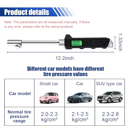 Digital Tire Pressure Gauge 230 PSI, Stainless Steel Dual Head Tire Gauge for Truck RV, Heavy Duty Tire Pressure Gauge with Backlit LCD and Flashlight for Easy and Accurate Reading