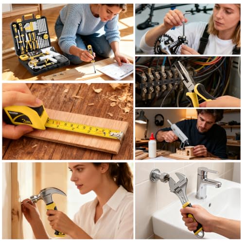 GRENPRO 188PCS Yellow Cordless Drill Tool Set For Men Tool Kit For Home Box | All-In-One Basic Household Tool Box, Glue Gun Accessories DIY, CR-V Steel, Sturdy Storage Case Auto Repair Kit For Men - style: Yellow Power Drill Set 188PC