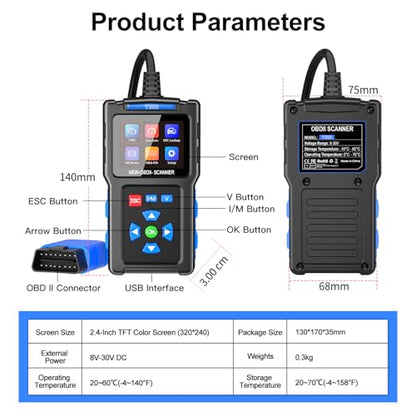 OBD2 Scanner Diagnostic Tool,2.4-inch TFT Color Screen, Car Code Reader OBDII/EOBD Scan Tool, Check Engine Light/Read Clear Fault Codes/Smog Check/DTC Lookup Live Data Stream