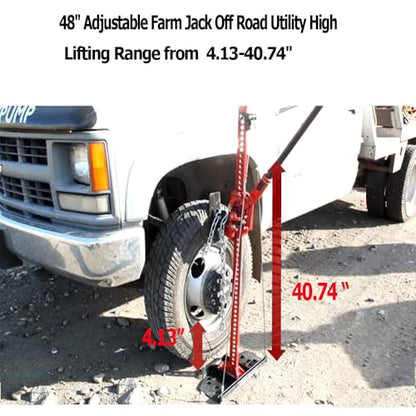 GarveeTech 48 in Farm Jack,Ratcheting Off Road Utility Jack, 7000 LBS Utility High Lift Farm Jacks,Adjustable Lifting Height 5.12-41.14 in Heavy-Duty Farm Jack for Tractor, Truck, SUV, Bumper Lift - size: 48”
