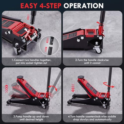 3 Ton Low Profile Floor Jack: Dual Pump Quick Lift Hydraulic Car Jack, 2.87" to 19.5" Lift Range, Heavy Duty Steel Trolley Jack for Cars SUVs & Trucks, Rubber Saddle & Safety Valve - size: 3 Ton