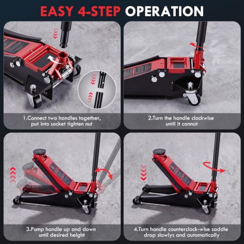 3 Ton Low Profile Floor Jack: Dual Pump Quick Lift Hydraulic Car Jack, 2.87" to 19.5" Lift Range, Heavy Duty Steel Trolley Jack for Cars SUVs & Trucks, Rubber Saddle & Safety Valve - size: 3 Ton