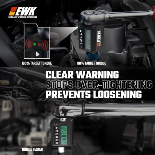 EWK 1/2-inch Drive Digital Torque Adapter 12.5–250 ft-lbs (17–340 Nm), Heavy Duty Electronic Torque Wrench Adapter for 1/2" Ratchets, LED Display and Buzzer Alert, Torque Tester and Calibration Tool