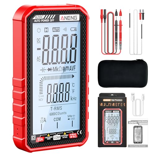 Digital Multimeter Tester, Smart Multimeter with Auto Ranging Digital Voltmeter Measures Voltage Current Resistance Continuity Capacitance Temperature for Electricians,DIY (620C Red) - color: Red, size: 620C