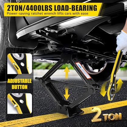 Scissor Jack Kit, Scissor Jack for Car, 2 Ton(4400lbs) Portable Car Jack with Wheel Wrench and Tire Changing Kit for Cars SUV RV