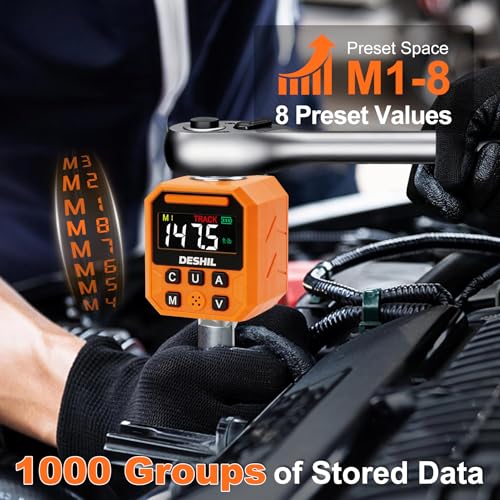 DESHIL 1/2" Digital Torque Adapter Set, 7.4-147.5 Ft.lb/10-200 N.m Digital Torque Wrench Adapter with Buzzer & LED Alert, 1000 Data Storage, 8 Preset Values for Automotive Car Motorcycle Repair