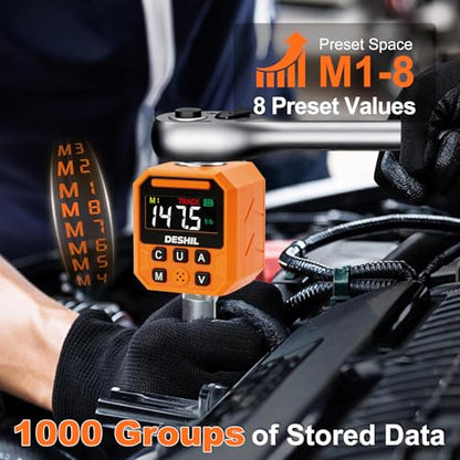 DESHIL 1/2" Digital Torque Adapter Set, 7.4-147.5 Ft.lb/10-200 N.m Digital Torque Wrench Adapter with Buzzer & LED Alert, 1000 Data Storage, 8 Preset Values for Automotive Car Motorcycle Repair